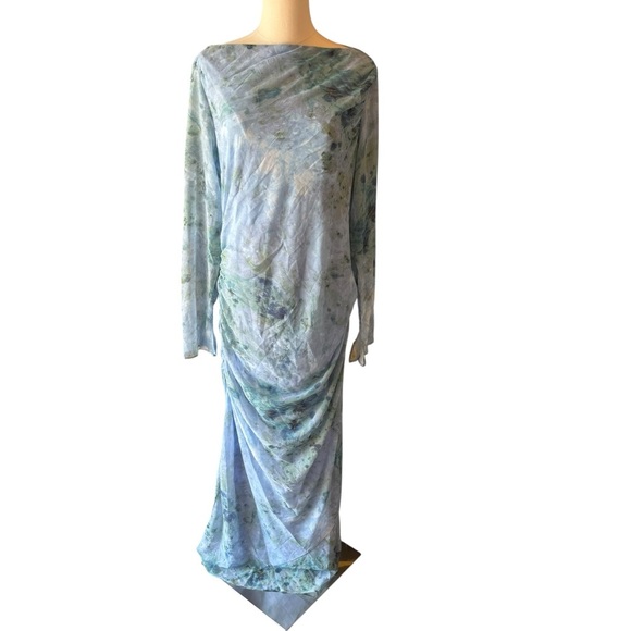 ASOS DESIGN - NWT Ruched Sleeve Maxi Dress in Blue Marble Sz 14 - Picture 5 of 13